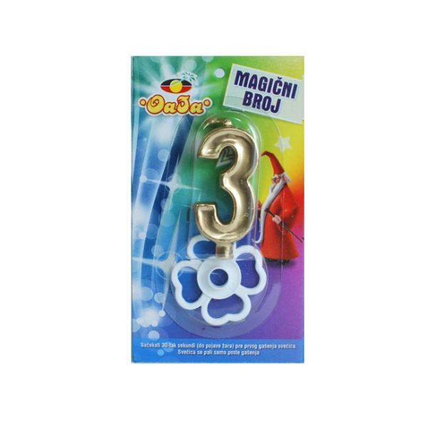 Svećica Magična zlatna broj 3 Oaza