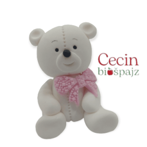 Figurica za tortu – Beli meda roze mašna Srednja figura