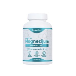 Superiorna formulacija BioActive Magnezijum Bisglicinat kapsule isključivo sadrže organski magnezijum iz soli magnezijum bisglicinata, koji se odlikuje visokom apsorpcijom i ima najbolju iskoristljivost u organizmu. Ove kapsule su specijalno razvijene da podrže mišićnu strukturu tela i mentalno funkcionisanje. Jedinstveni sastav 100% helatnog oblika magnezijuma vrhunskog kvaliteta proizvedeno u Nemačkoj sa zaštitnim znakom MagChel® Doprinosi podršci svake ćelije u telu, kako bi se održao uravnotežen, aktivan i energičan način života.