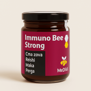 Imuno Bee Strong – Prirodna Podrška za Jak Imunitet Imuno Bee Strong je moćna prirodna formula koja kombinuje blagotvorna svojstva meda, crne zove, perge, reiši pečurke i peruanske make, čime pruža snažnu podršku imunološkom sistemu. Ovaj jedinstveni miks bogat je mineralima, vitaminima i bioaktivnim supstancama koje doprinose stvaranju specifičnih krvnih ćelija odgovornih za jačanje otpornosti organizma na bakterije i viruse.