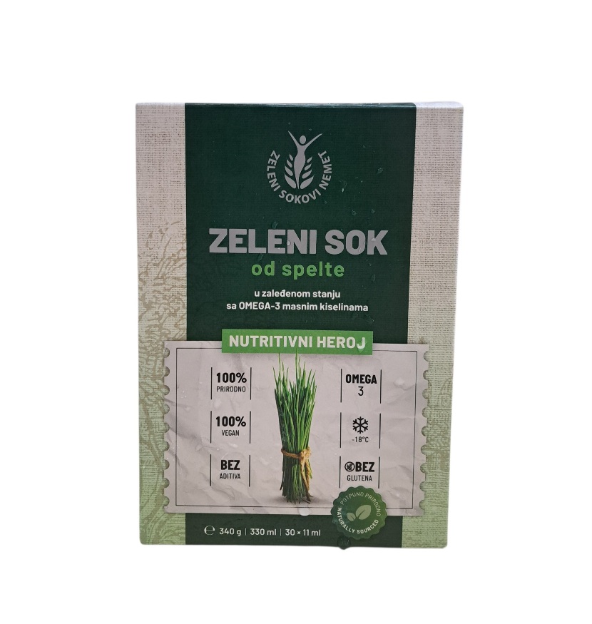 Sok od spelte Nemet zaleđen 30 komada – prirodni sok od mladih izdanaka spelte u praktičnom pakovanju za svakodnevnu upotrebu.