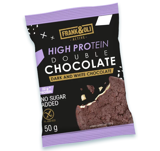 Frank&Oli High Protein Double Chocolate keks sa crnom i belom čokoladom, visokoproteinski keks.