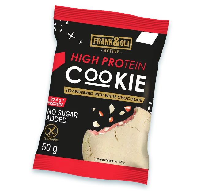 Frank&Oli visokoproteinski keks sa jagodom i belom čokoladom, pakovanje od 45 g.